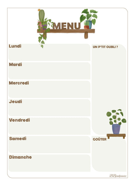 IMPARFAIT - BBPlanningHebdo - Planning Hebdomadaire - VERSION MAGNÉTIQUE