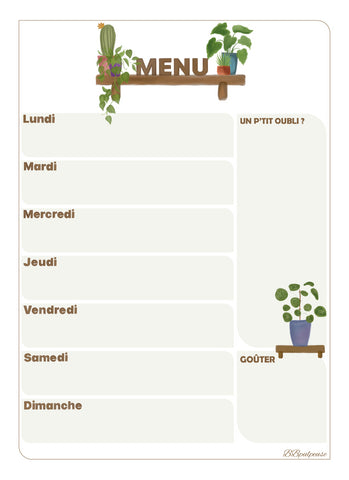 Planning Menu de la semaine magnétique